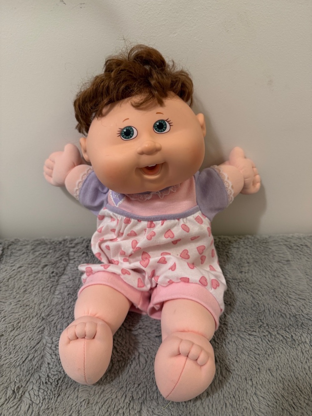 Pink Heart-Print Baby Doll Plush Toy - Soft Cuddly Infant Doll